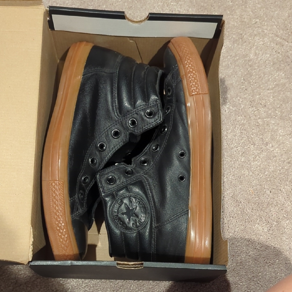 Converse Black Leather Sneakers with Brown Soles